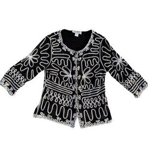 Lauren Michelle Black & White Embroidered Cardigan (US Women's Size Large)